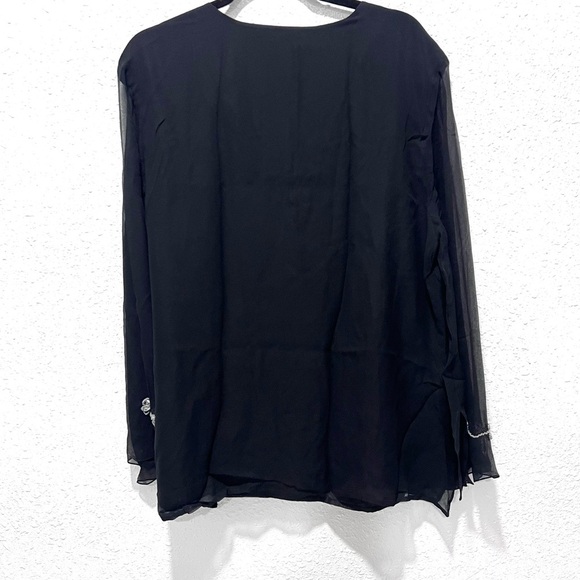SilkLand Black 100% silk Embellished sheet Long Sleeve Blouse 2X - Picture 6 of 8